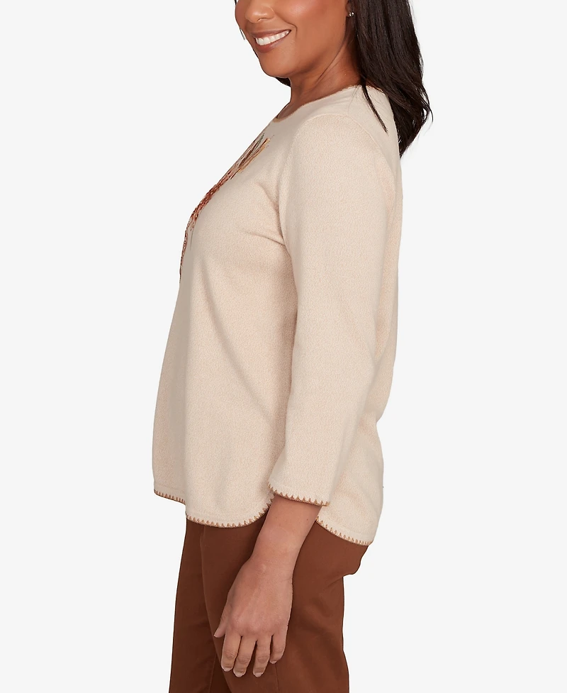 Alfred Dunner Petite Embroidered Flower Sweater
