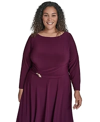 Jessica Howard Plus Boat Neck Asymmetric Side Ruched Midi Dress