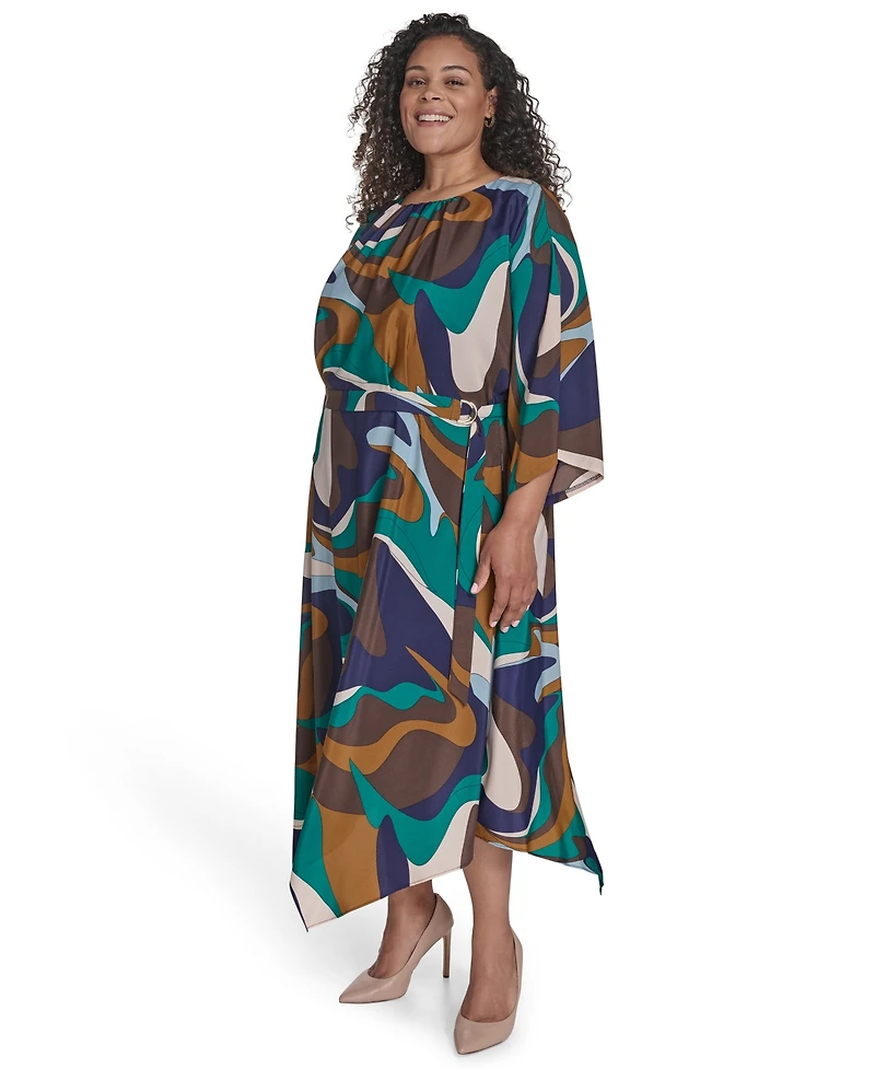 Jessica Howard Plus Dolman Sleeve Jewel Neck Belted Dress