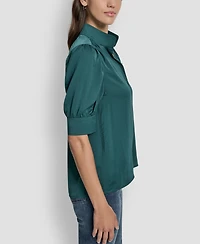 Dkny Jeans Women's Stand Collar Puff-Sleeve Shirt