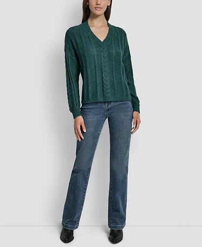 Dkny Jeans Women's V-Neck Cable-Knit Sweater