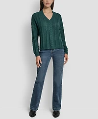 Dkny Jeans Women's V-Neck Cable-Knit Sweater