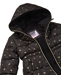 Kensie Girl Toddler and Little Girls Foil Bow Puffer Jacket with Beanie