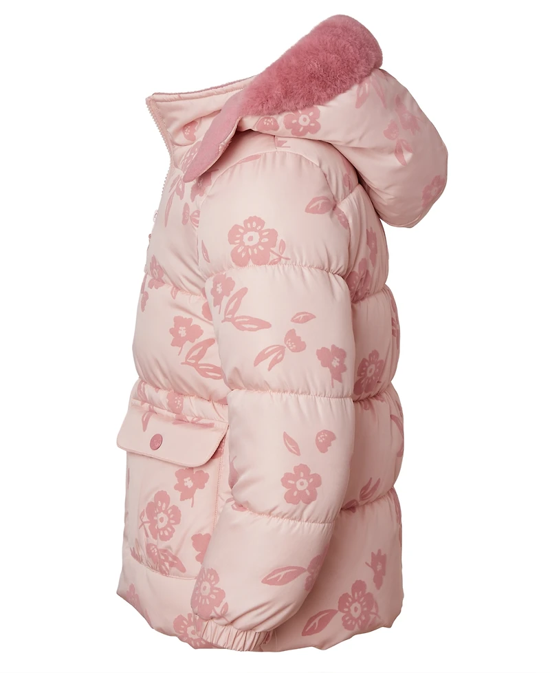 Kensie Girl Toddler and Little Girls Flocked Floral Puffer Jacket