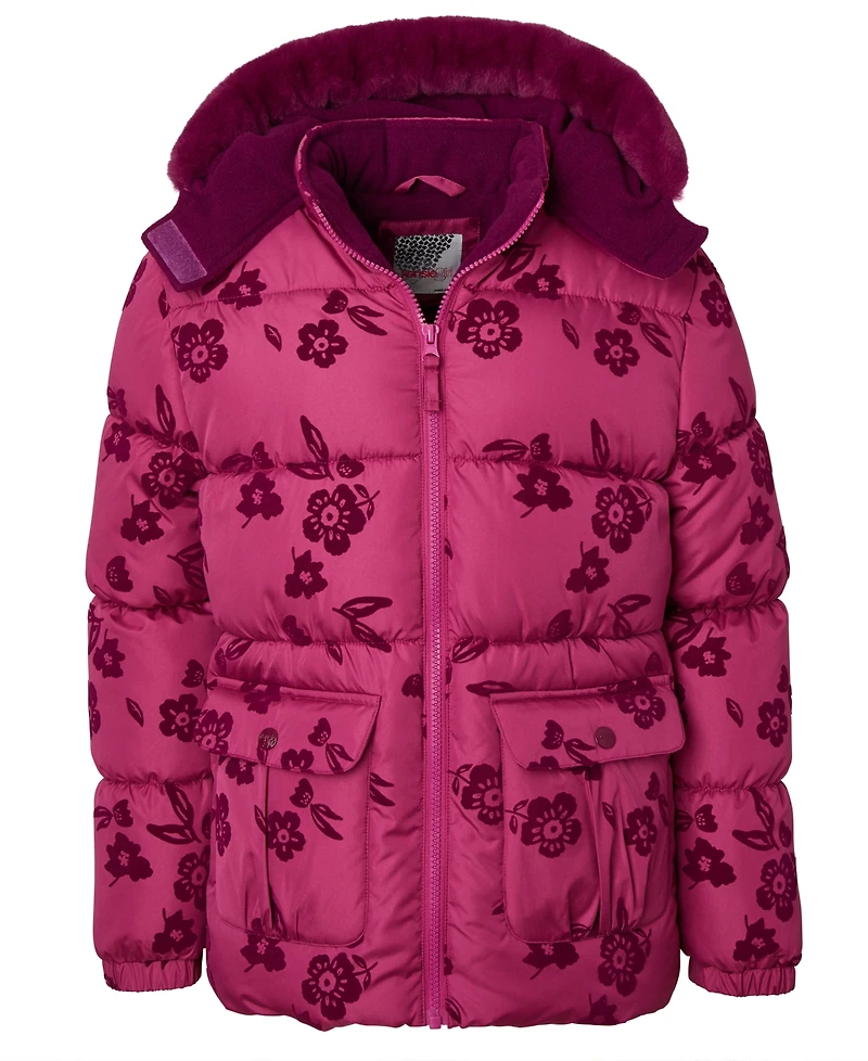 Kensie Girl Toddler and Little Girls Flocked Floral Puffer Jacket