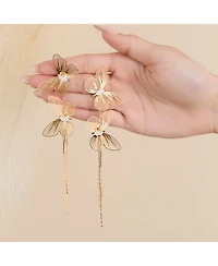 Jessica Simpson Long Butterfly Drop Earrings in Shimmering Gold-Tone