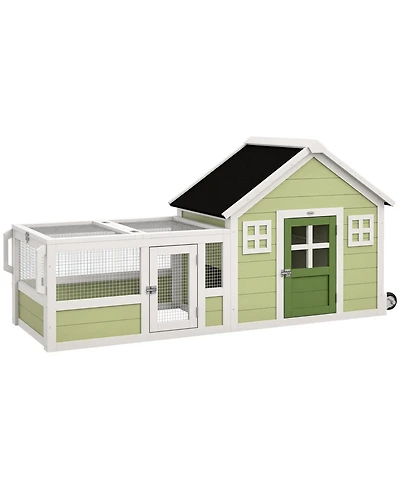 PawHut 64 Inch Rabbit Hutch with Asphalt Roof, Handle, Wheels, Multicolor