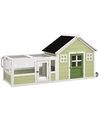 PawHut 64 Inch Rabbit Hutch with Asphalt Roof, Handle, Wheels, Multicolor