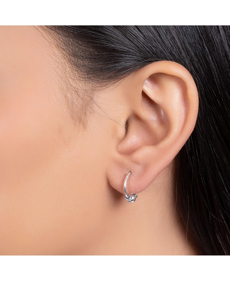 Bling Jewelry Set of 2 Balinese Tribal Ball Bead Hoop Huggie Earrings Silver 0.50 & 0.70 Inch