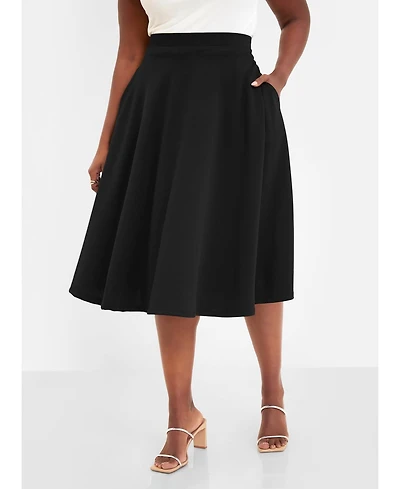 Rebdolls Women's Essential Black Midi Skater Skirt with Pockets