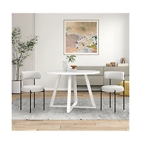 Roundhill Furniture Durban 3-Pc Round Dining Set, Trestle Dining Table with 2 Boucle Chairs