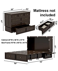 Livelylodge Murphy Bed Cabinet with Drawer Includes Storage Cabinet, Suit for Home Office, with Charging and Usb Port, Warm White Twin Murphy Bed Cabi