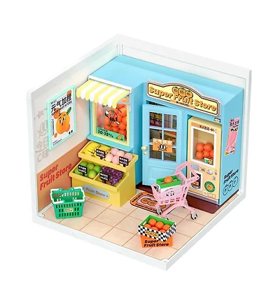 Robotime Building Model Kit Super Creator Super Fruit Store Plastic Diy Miniature House Kit, Multicolored, 6.4"6.4"6"