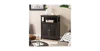 Slickblue Farmhouse Bathroom Linen Cabinet with Louvered Doors and Open Storage Shelf