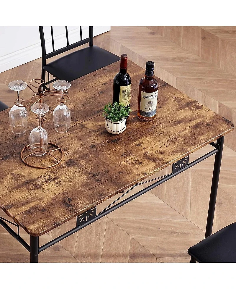 Slickblue Wood-Top Farmhouse Dining Table with 4 Upholstered Chairs, 5-Piece Set