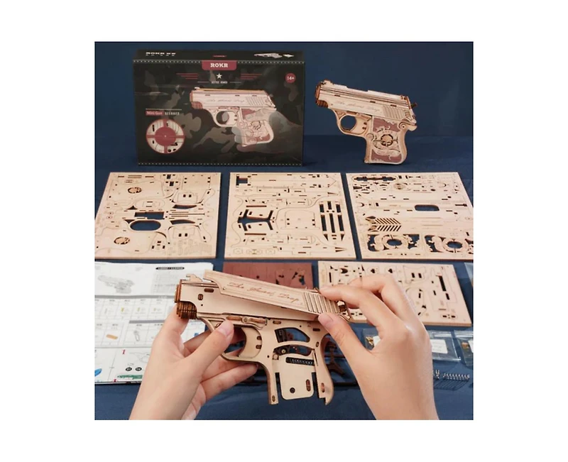 Robotime 3D Puzzles Mini Shot Firing Mechanism Assault Mechanical Diy Model Kit Toy for Teens Boys Gift, Multicolored, 5.7"1.6"4.3