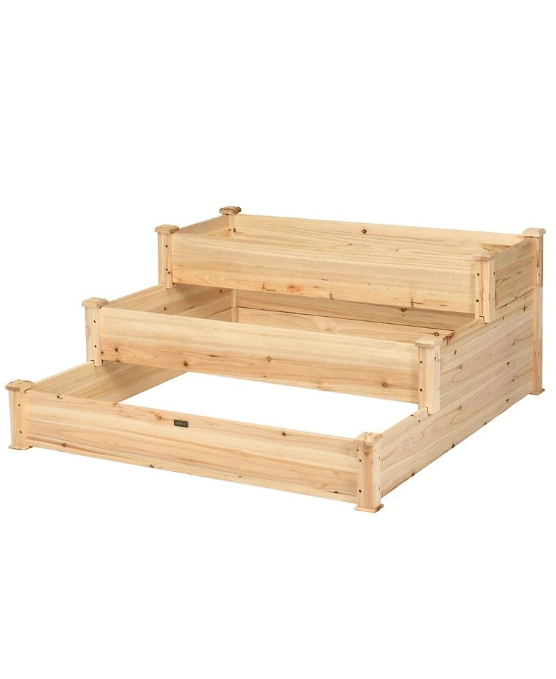 Gymax Outdoor Garden 3 Tier Wooden Elevated Raised Vegetable Planter Gardening Kit
