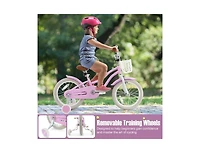 16-Inch Kids Bike with Front Handbrake and 2 Training Wheels - Purple