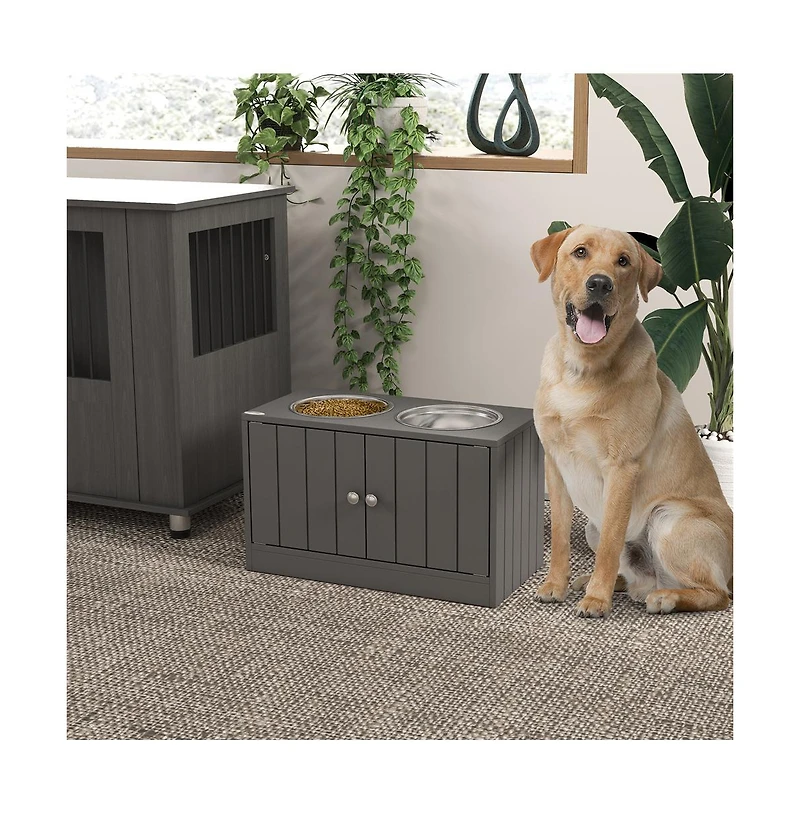 Aostirmotor 44in-l Elevated Dog Bowls Storage Cabinet Raised Dog Bowl Stand Feeding Station