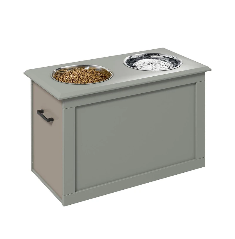 Aostirmotor Gray Raised Pet Feeding Station Storage with 2 Stainless Steel Bowls for Large Dogs