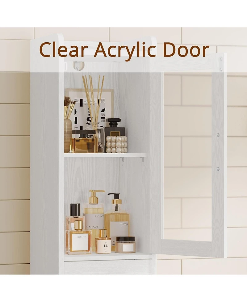 Tall Bathroom Cabinet with Drawer, Door and Adjustable Shelves, White