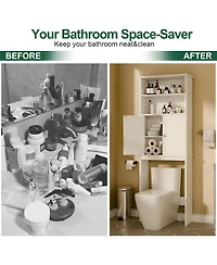 Vanirror Over-Bathroom Storage Cabinet with Double Doors & Adjustable Shelf - White Freestanding Bathroom Organizer with Open Shelf