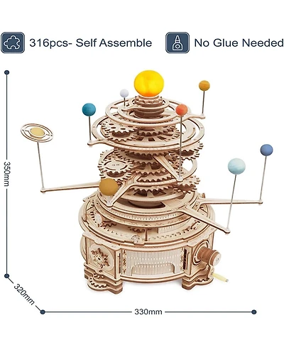 Robotime 316 Pieces 3D Wooden Puzzle Orrery Solar System Model Kit, Multicolored, 13"12.6"13.8"