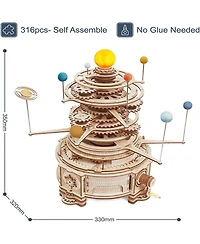 Robotime 316 Pieces 3D Wooden Puzzle Orrery Solar System Model Kit, Multicolored, 13"12.6"13.8"