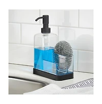 iDesign Stainless Steel Sink Caddy with Soap Pump, Clear/Matte Black