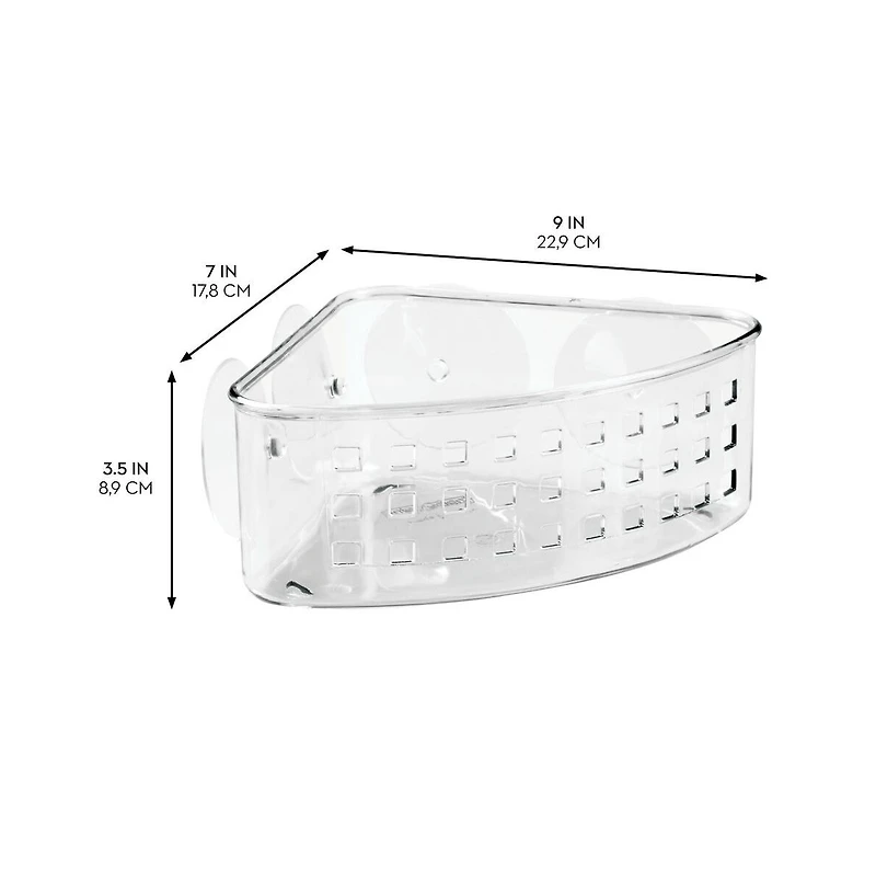 iDesign Plastic Suction Corner Shower Basket, Set of 2, Clear, Made in Usa