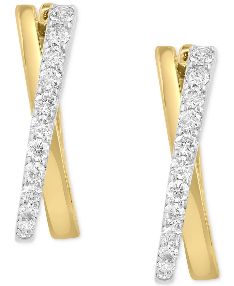 Effy Diamond Crossover Oval Hoop Earrings (1 ct. t.w.) in 14k Gold