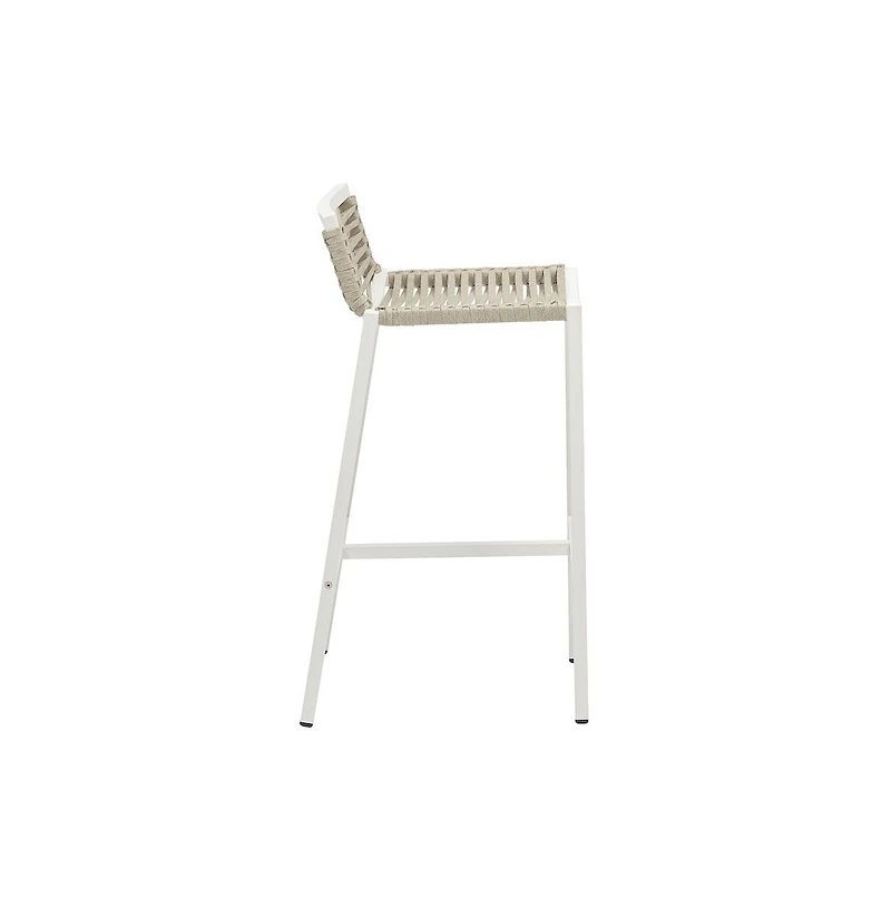 Meridian Furniture Maldives Cream Rope Fabric Outdoor Patio Barstool, Set of 2