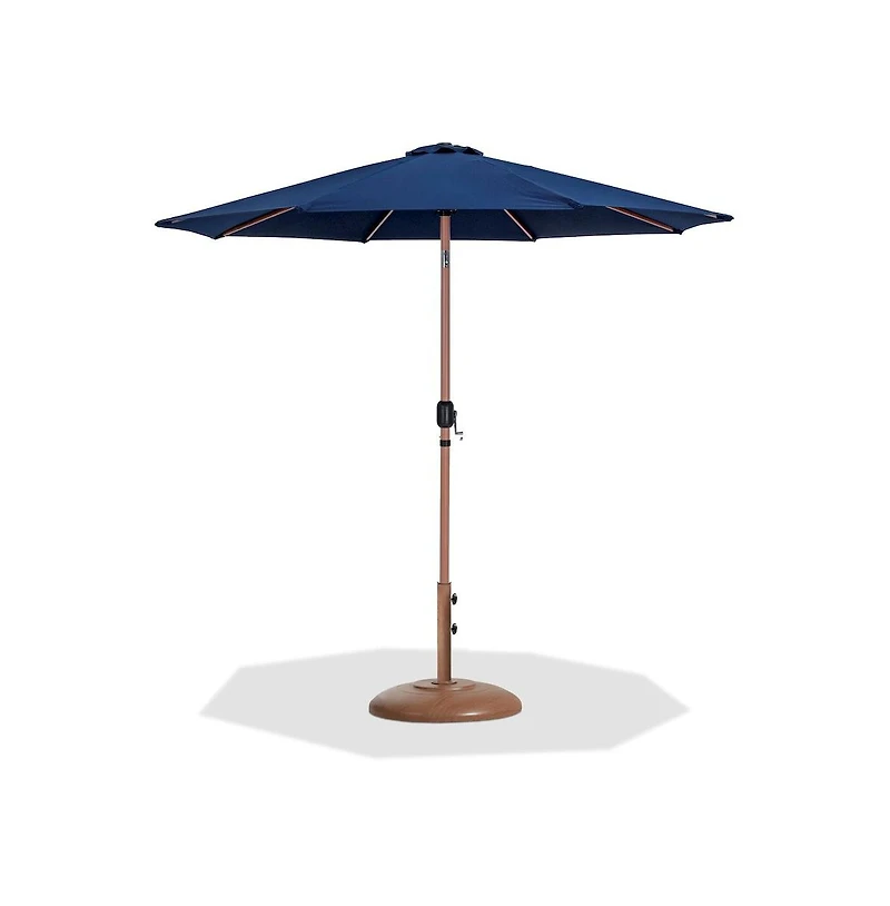 Meridian Furniture Fiji Navy Fabric / Teak Aluminum Patio Umbrella with Base Sets