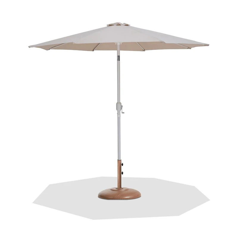 Meridian Furniture Fiji Beige Fabric / Teak Aluminum Patio Umbrella with Base Sets