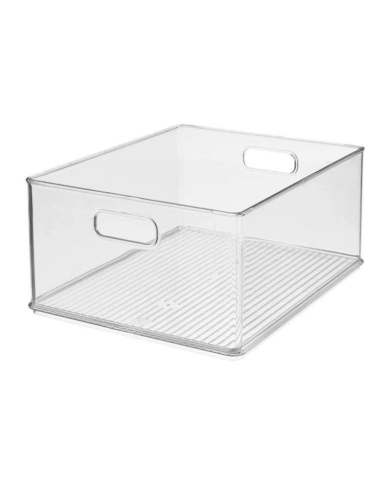 iDesign Stackable Plastic Storage Bin with Handles, Set of 3, Clear, Made in Usa