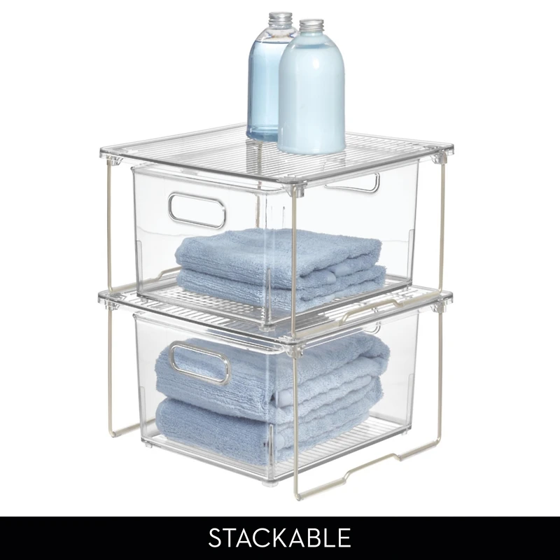 iDesign Small Stackable Bathroom Storage Bin - Set of 4 - Clear - Made in Usa