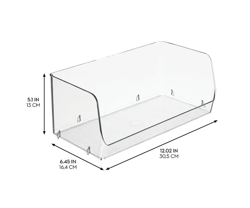iDesign Wide Stackable Open-Front Storage Bins - Set of 6 - Clear - Made in Usa