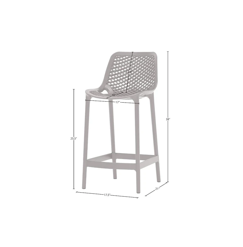 Meridian Furniture Mykonos Grey Outdoor Patio Stool, Set of 4