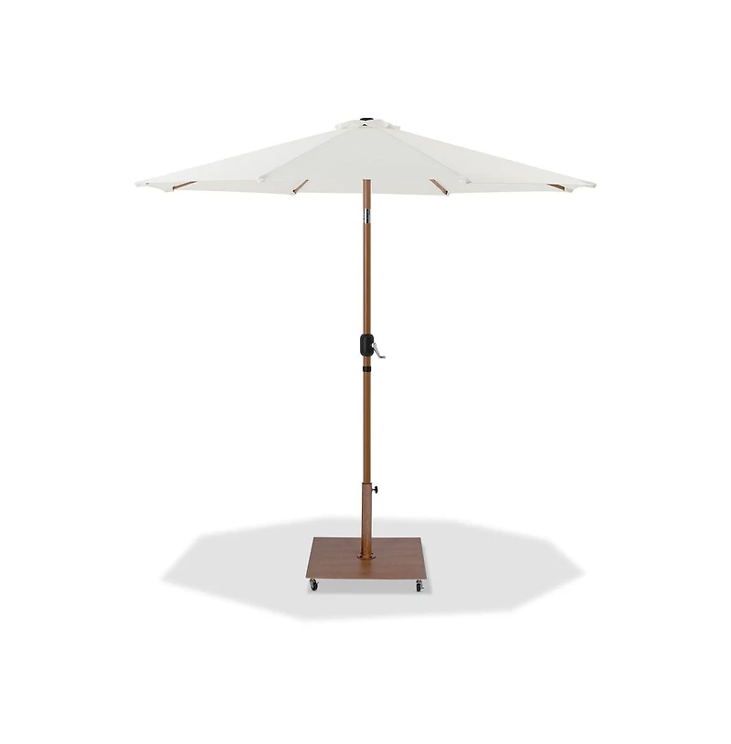 Meridian Furniture Fiji White Fabric / Teak Aluminum Patio Umbrella with Base Sets