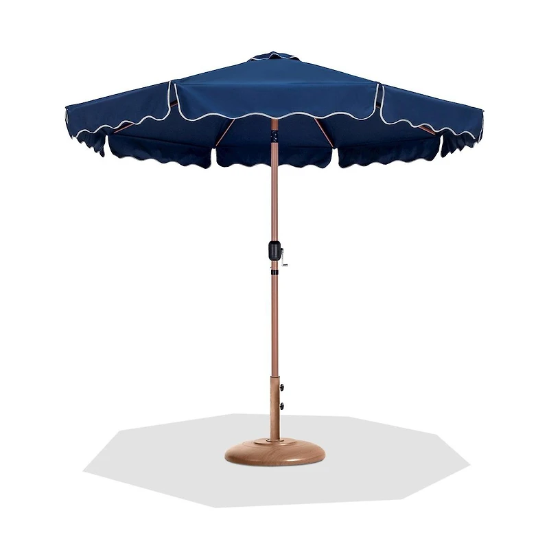 Meridian Furniture Amalfi Navy With Cream Piping / Teak Metal Patio Umbrella with Base Sets