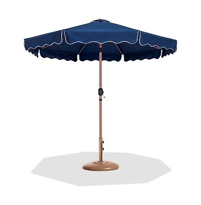 Meridian Furniture Amalfi Navy With Cream Piping / Teak Metal Patio Umbrella with Base Sets
