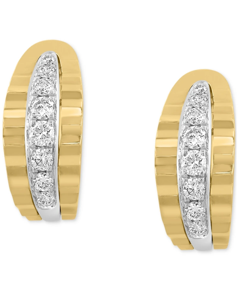 Effy Diamond Ridge Texture Half Hoop Earrings (3/8 ct. t.w.) in 14k Two-Tone Gold