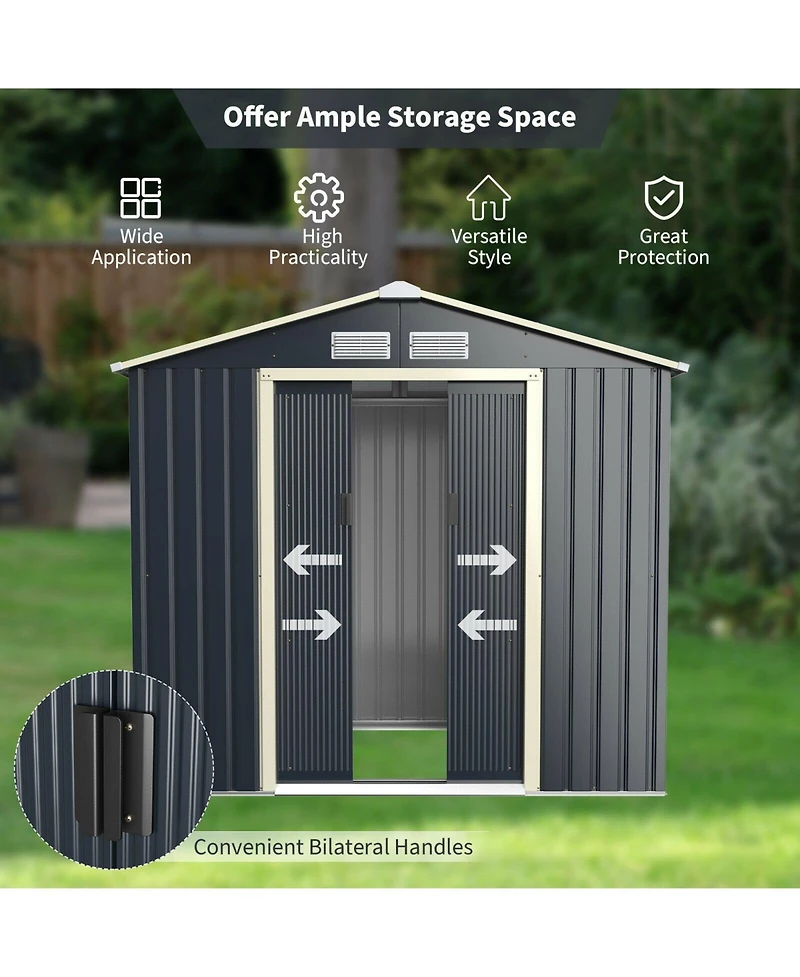 7 Feet x 4 Feet Metal Storage Shed with Sliding Double Lockable Doors - Gray
