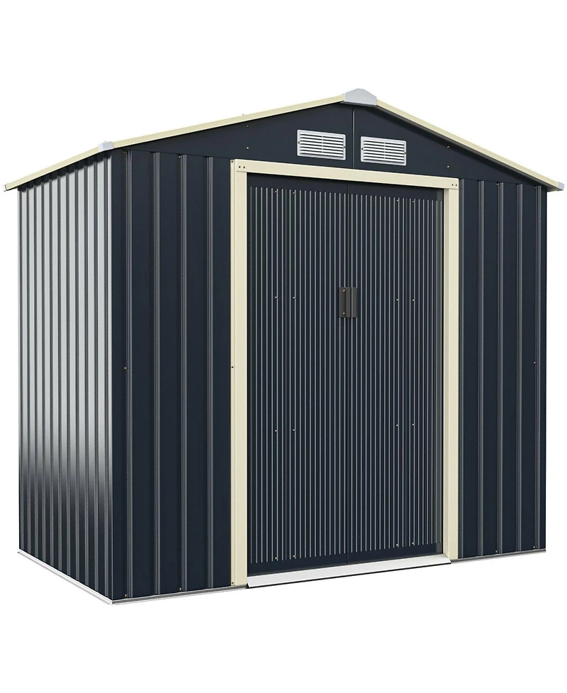 7 Feet x 4 Feet Metal Storage Shed with Sliding Double Lockable Doors - Gray