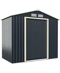 7 Feet x 4 Feet Metal Storage Shed with Sliding Double Lockable Doors - Gray