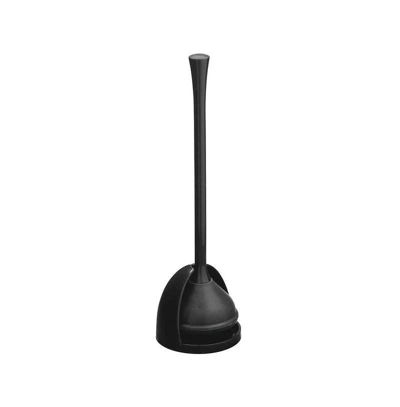 iDesign Compact Toilet Plunger with Holder for Bathroom - Black