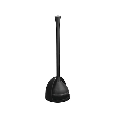 iDesign Compact Toilet Plunger with Holder for Bathroom - Black