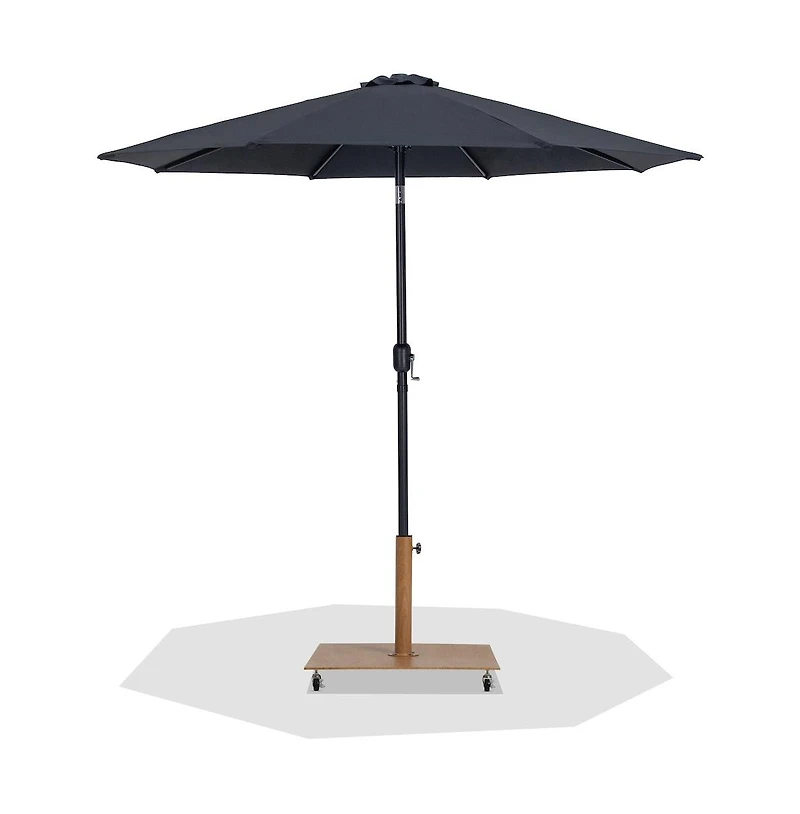 Meridian Furniture Fiji Black Fabric / Teak Aluminum Patio Umbrella with Base Sets