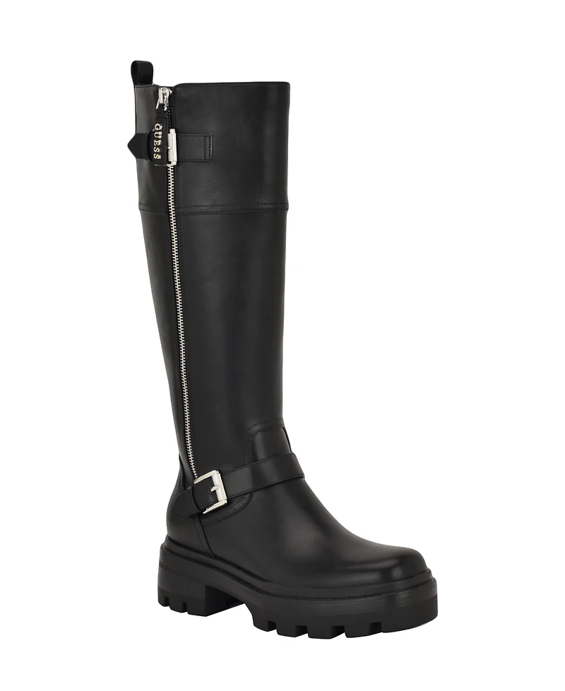 Guess Women's Lynnie Tall Buckle Moto Lug Boots