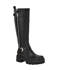 Guess Womens Lynnie Tall Buckle Moto Lug Boots Regular Wide Calf
